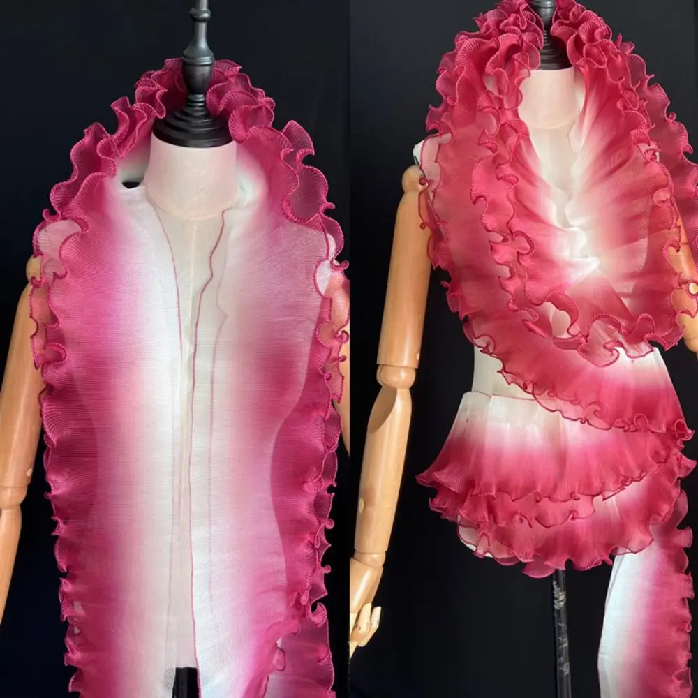 2 Yard Flounce Wave Lace Fabric 12cm Wide Gradient Color Pleat Mesh Organza DIY Styling Sewing Fashion