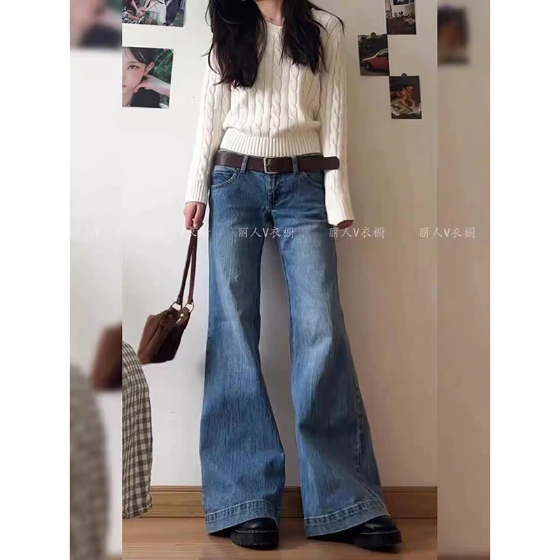 YIBASHU Herfst Vrouwen Vintage Oud Geld Baggy Flare Jean Japanse Y2K Streetwear Denim Broek Grunge Bell-Bottom High Street Korea