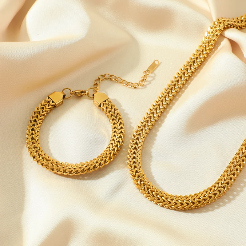 316L Stainless Steel Thick Chain Necklace & Bracelet Set