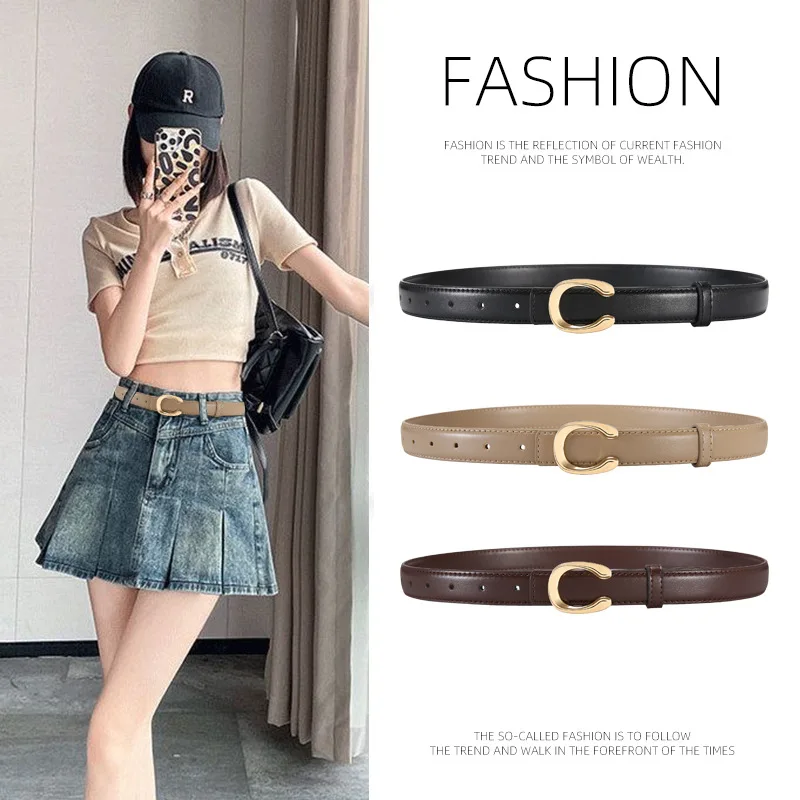 High-Quality Fashionable Women's Belt with C-Shaped Smooth Buckle Elegant Temperament Gift for Mother