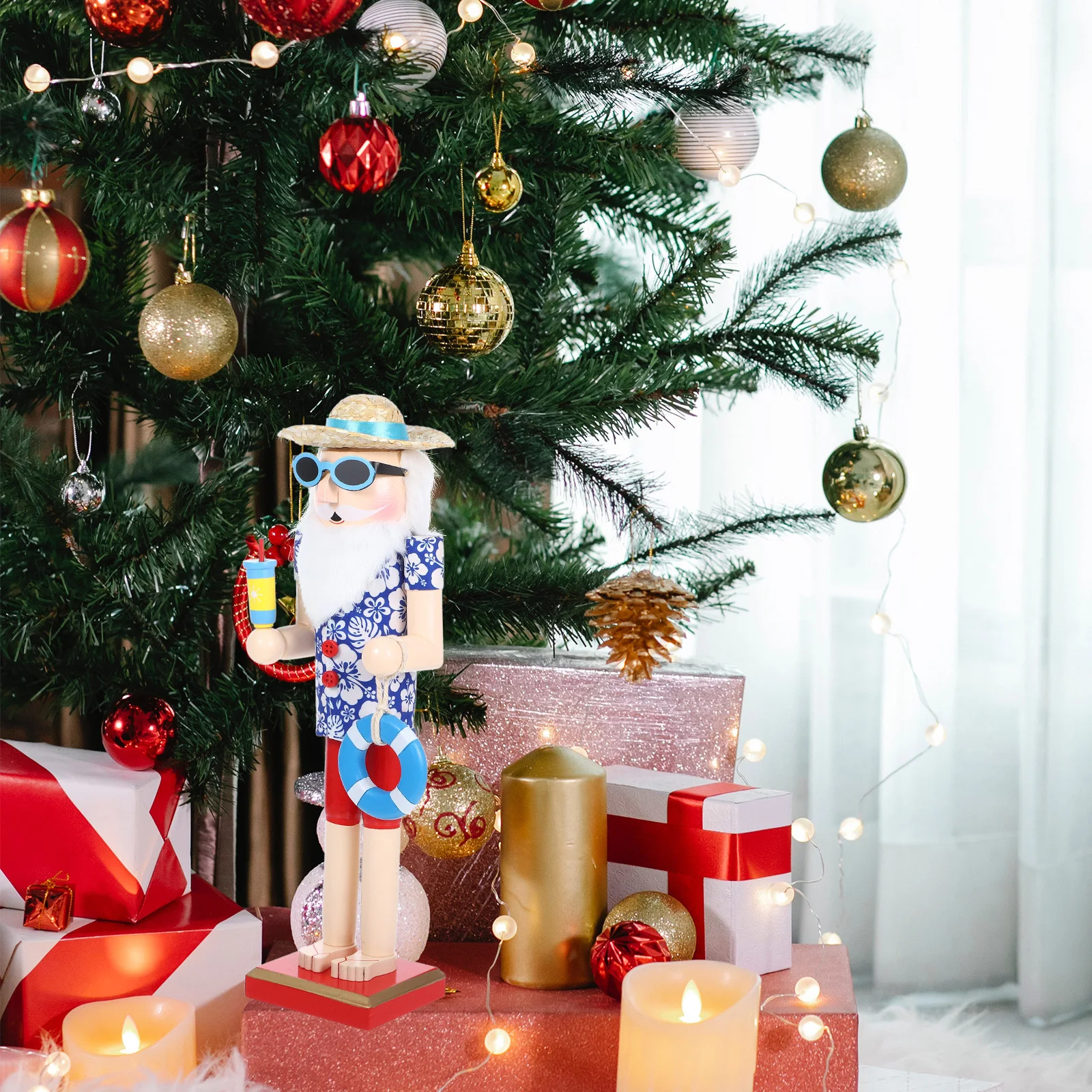 

Wooden Nutcracker Statue Hawaiian Style Christmas Ornament Xmas Nutcracker Decor Desktop Xmas Gift Nutcrackers