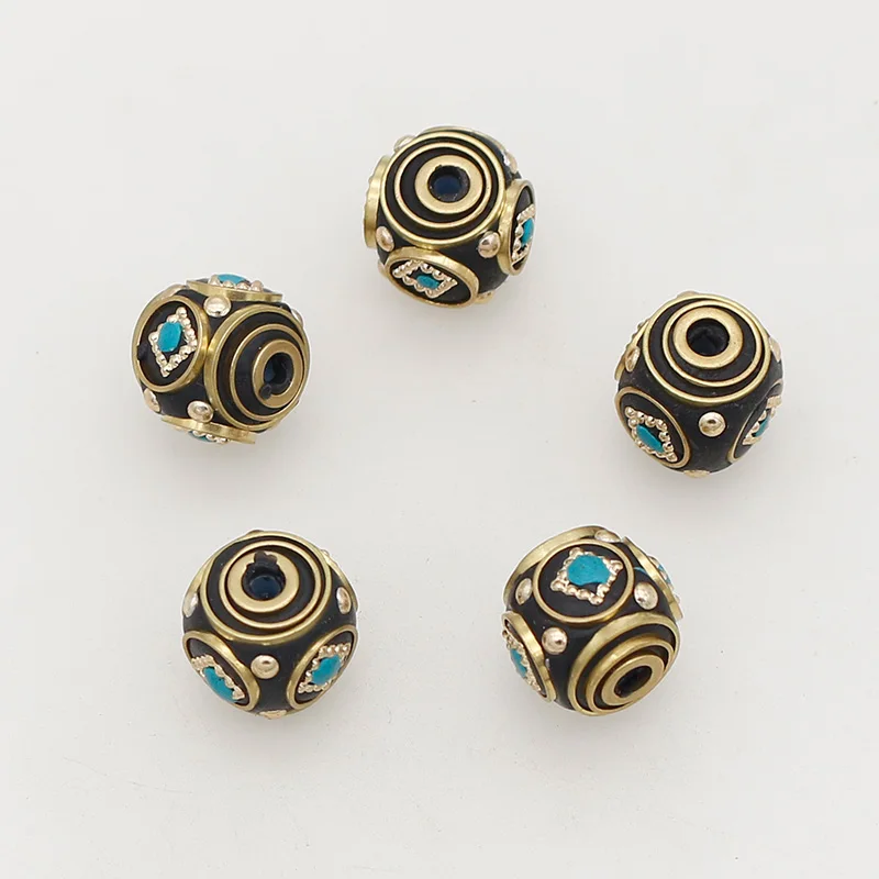 5pcs/lot Fashion Nepal Copper Spacer Beads 13mm Handmade Brass Charm Metal Beads Fit Bracelets DIY Jewelry Making Accesssories