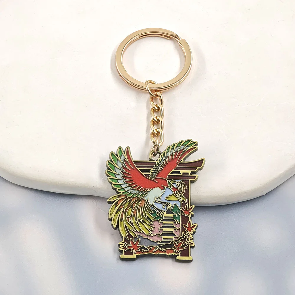 Ho-Oh Phoenix Schlüsselanhänger aus Zinklegierung, japanisches Torii-Tor, Kyoto Ahornblatt Schlüsselring, Rucksack-Anhänger, Gaming-Charms, Geschenkzubehör – Detail 8