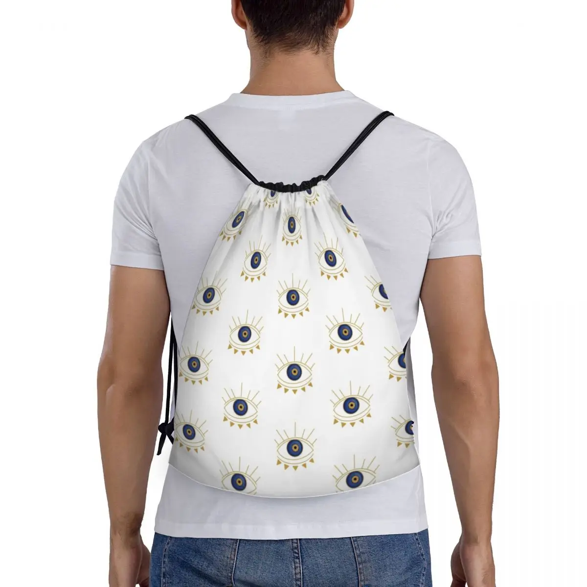 Mala com cordão Hamsa para homens e mulheres, mochila esportiva portátil, charme da sorte, mochilas de treinamento de amuleto, ouro, azul