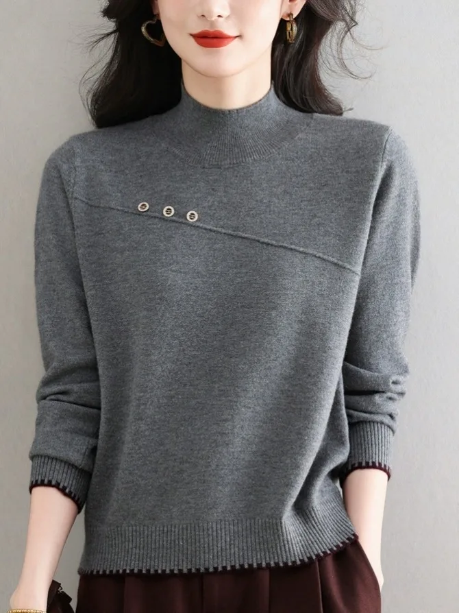 

Высококачественный женский вязаный свитер в европейском стиле с высоким воротником, пуловер, основание, внутренняя одежда, топ, повседневный, удобный, мягкий