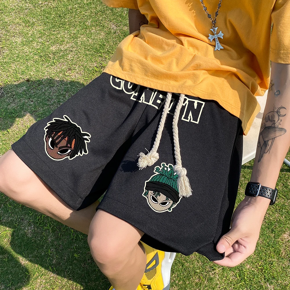 

American Sle Baskeall orts Men's Casual Loose Fit Spor Summer Thin Five-Quarter Pants Cartoon Print Straight Leg