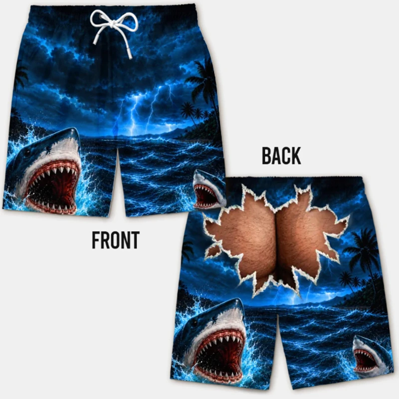 New Tropical Shark Pattern Men Trunks Quick‑dry Board Short Fun Prank Design For Beach Trip Gathering Holiday Entertainment Wear