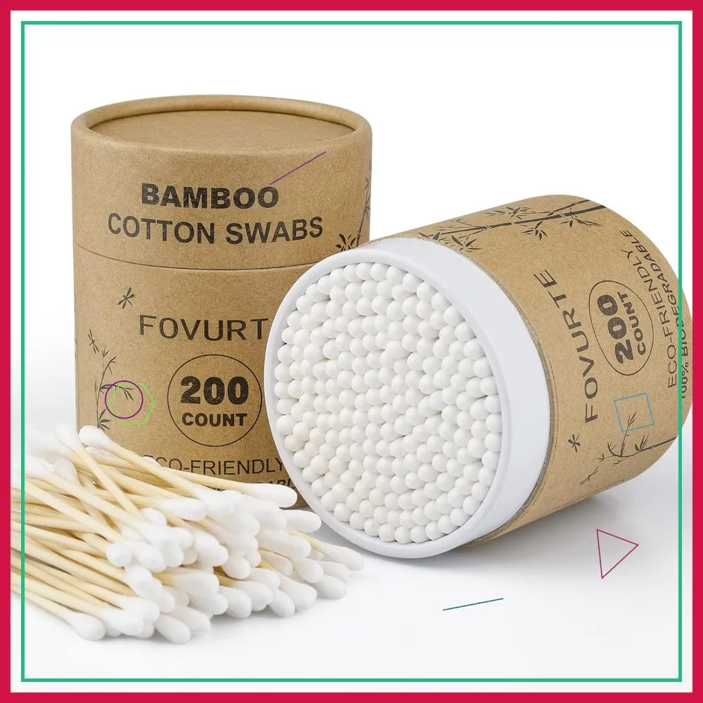 

400 Count Bamboo Cotton Swabs, Organic Round Tips, Natural Wooden Ear Sticks, Double Head Travel Makeup Remover