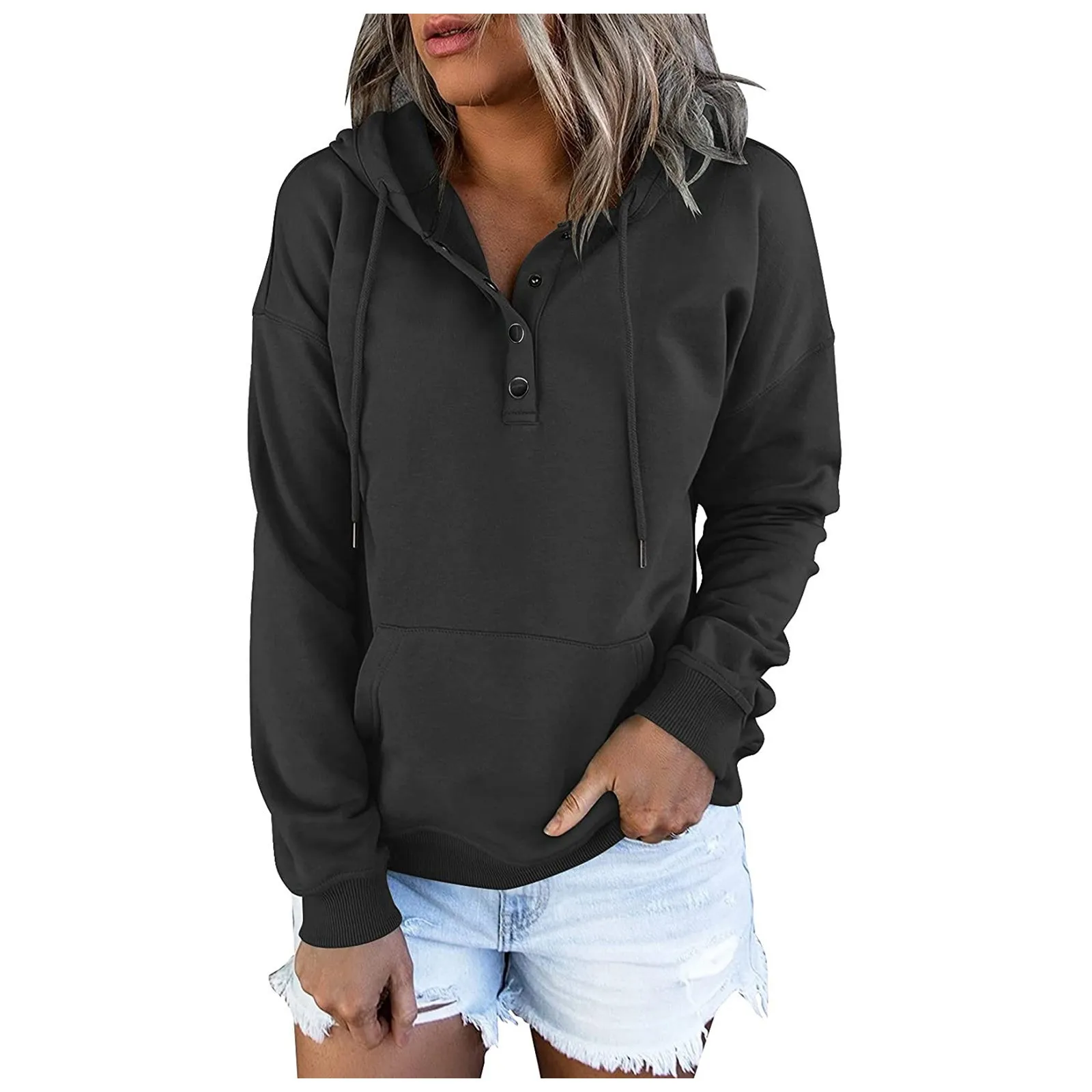 Women\'S Casual Fashion Solid Color Long Sleeve Pullover Hoodies Sweatshirts Autumn Winter Harajuku Casual Loose Hooded Sweatshir