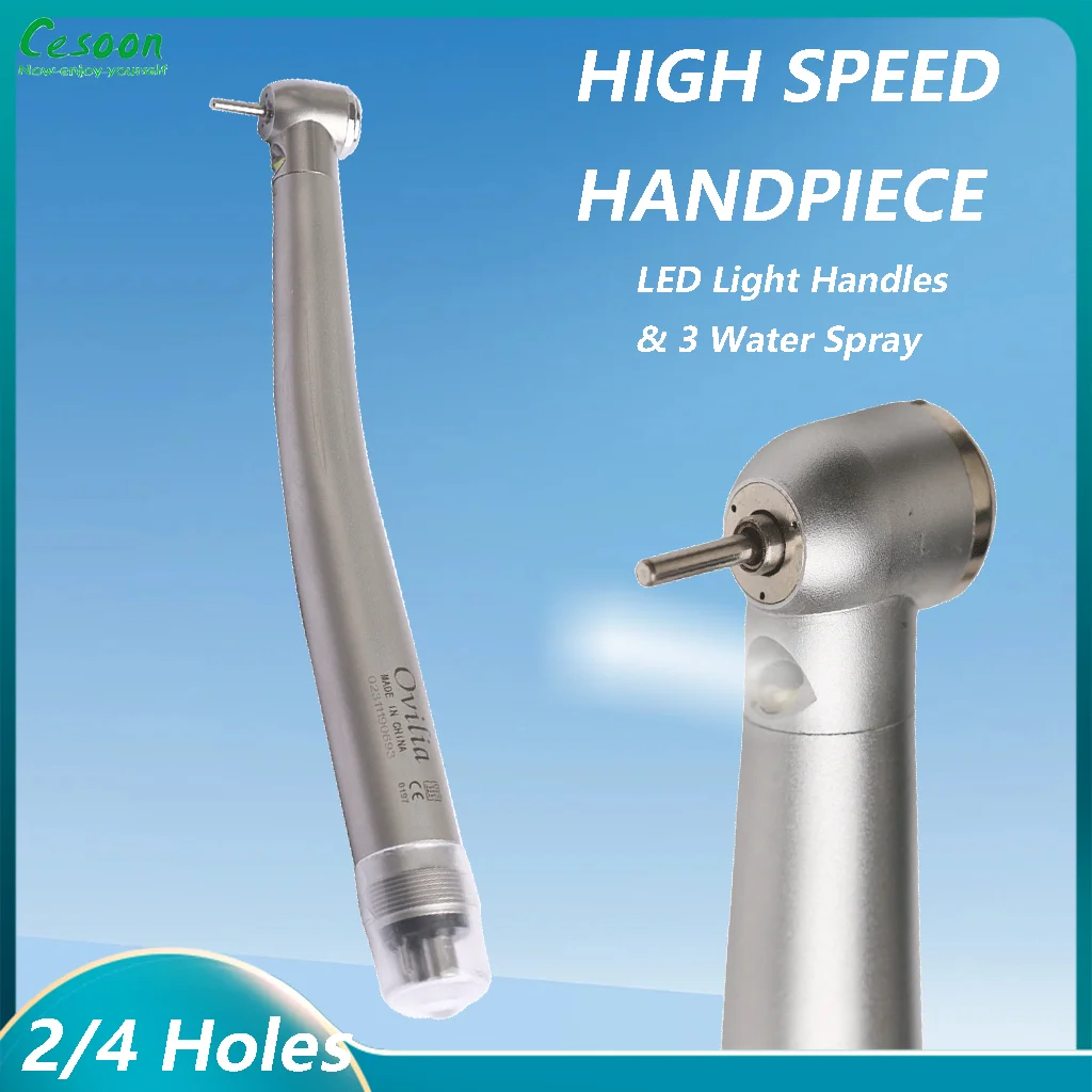 

LED Dental Handpieces High Speed Standard Push Button 3 Turbine Triple Water Spray Dentistry Tips Air Turbine 2/4 Holes Optional