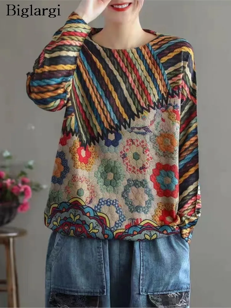 

Oversized Knitted Autumn Flower Floral Print Pullover Sweater Women Long Sleeve Modis Loose Ladies Sweaters Casual Woman Sweater