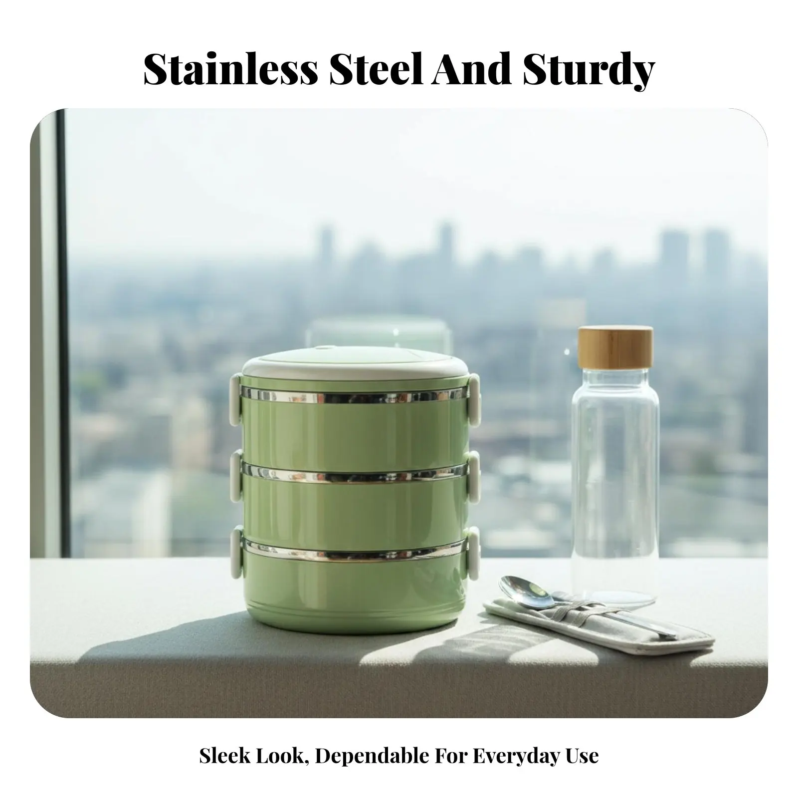 Stainless Steel Lunch Container, 4-Compartment Bento, Large Capacity, Portable, For Students, Office, Customizable Insignia