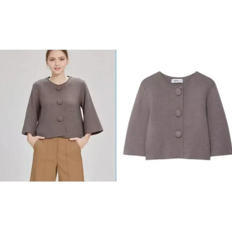 

Women Covered Button Knit Cardigan with O Neck Autumn Short Sleeve Knitted Women's Plain Tops Elastic Female Sweater