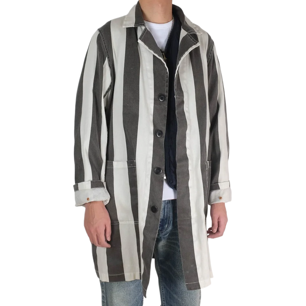 CECILE COAT Double Dyed Striped Retro Long Loose Windbreaker Coats for Men Japan Style Jackets