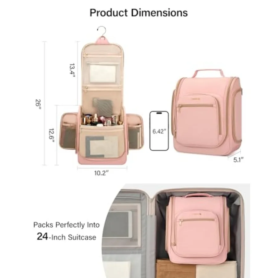 Hanging Travel Toiletry Bag for Men and Women, Water-Resistant Toiletries Bag Makeup Organizer with Hook, Cosmetic Bag for Bath