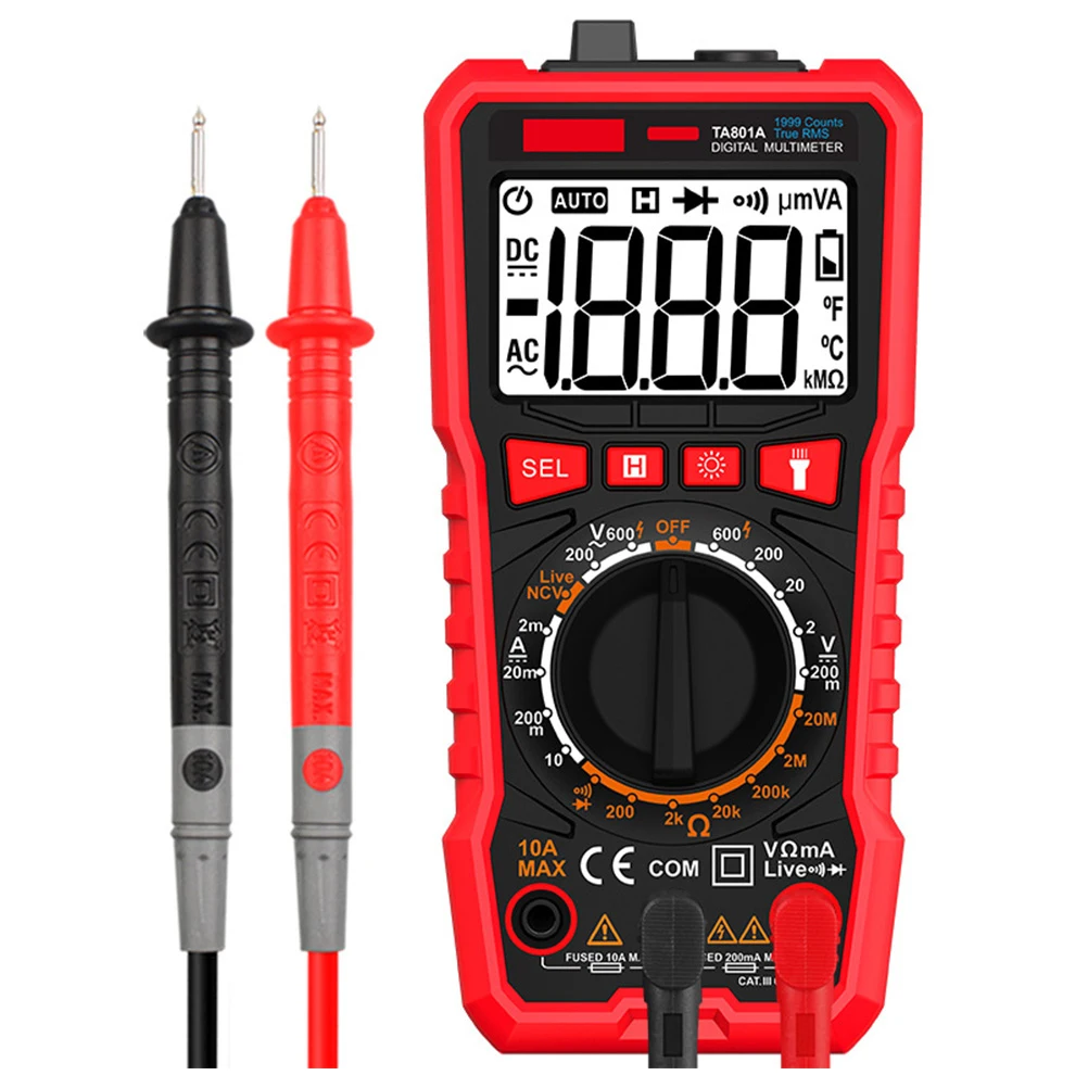 

Digital Multifunctional Ammeter Voltmeter Tester Rubber Alloy Case LCD Display Backlit retractable Support Handheld Current