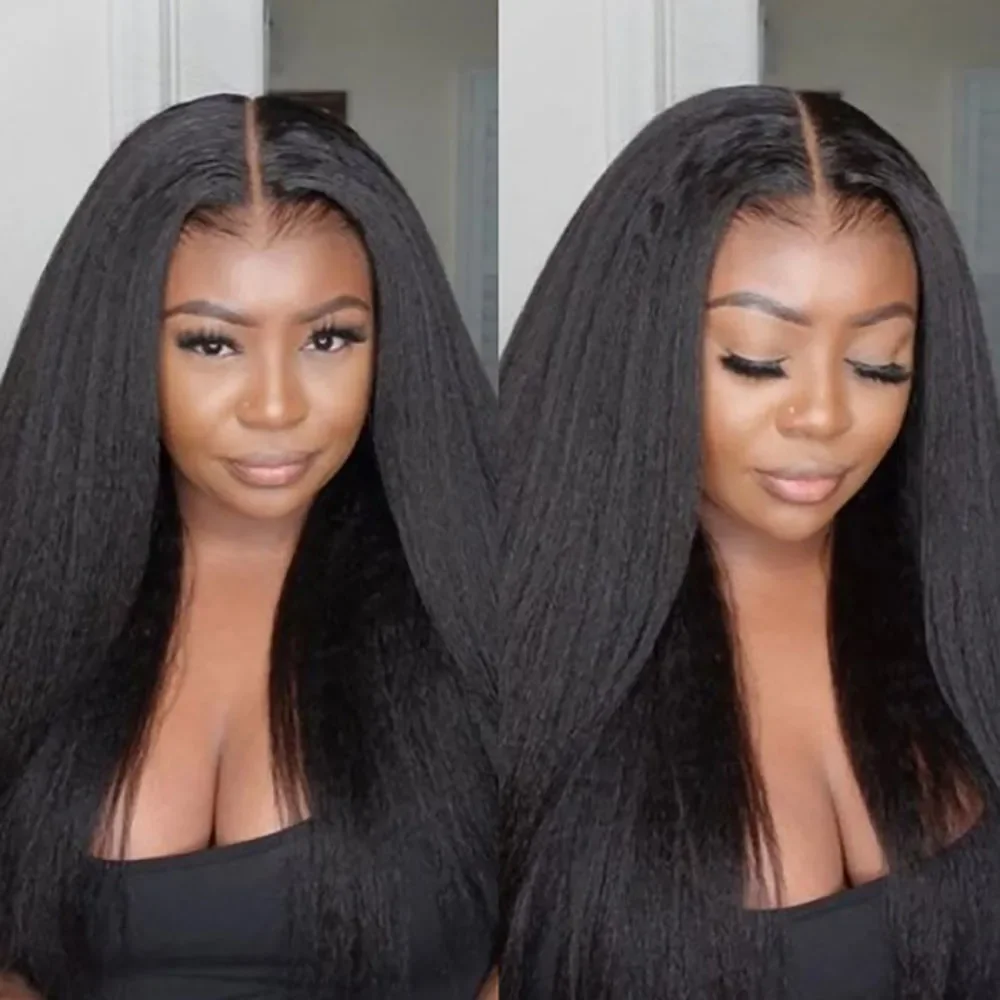 Kinky Straight 4x4 Hd Lace Human Peruvian Hair 26 28 Inch Human Hair Glueless Wig Ready To Wear Transparent Lace Wig On Sale images - 6