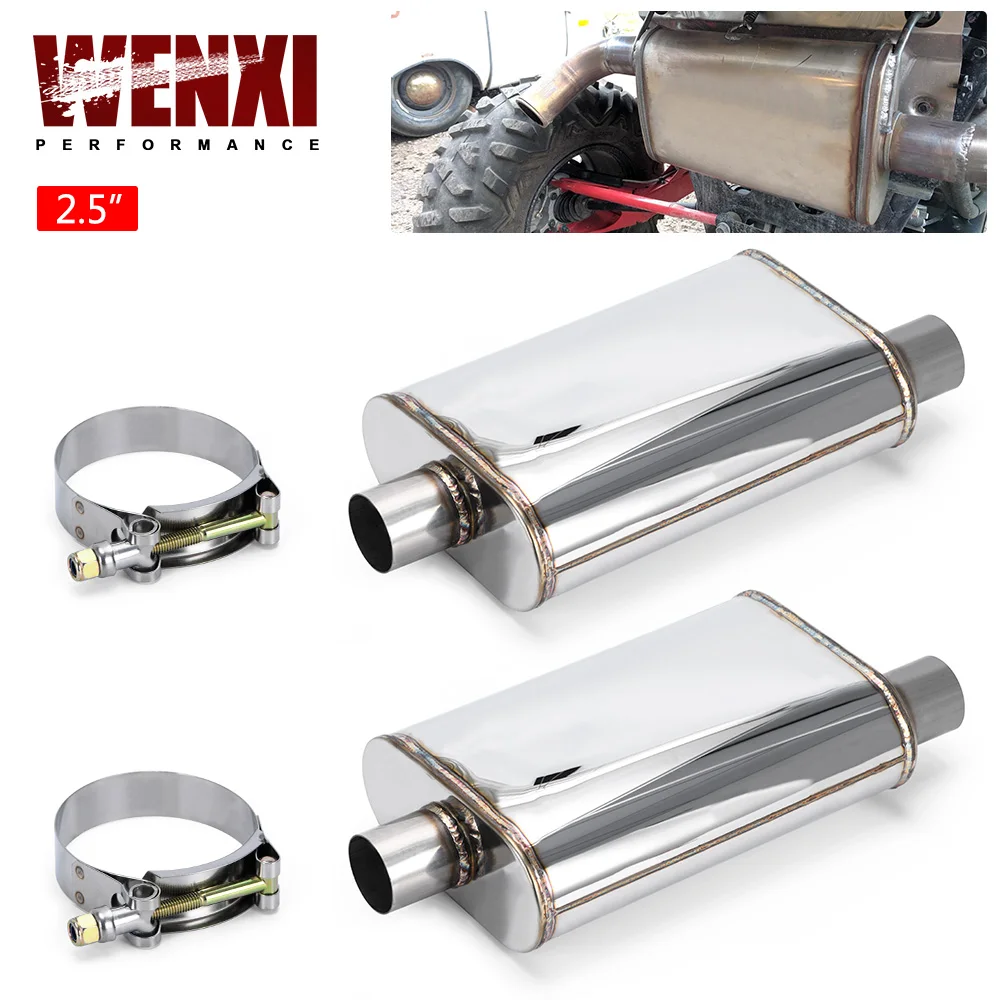 Set of 2 Stainless Steel Universal Exhaust Mufflers with Clamps 2.5