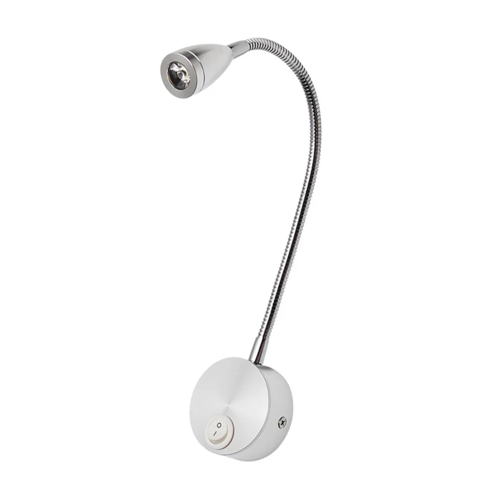 Wall Mounted Reading Lamp LED Gooseneck Bedside Light for Bedroom Indoor Wall Lamp Brushed Silver White 3W Narrow Beam Focus