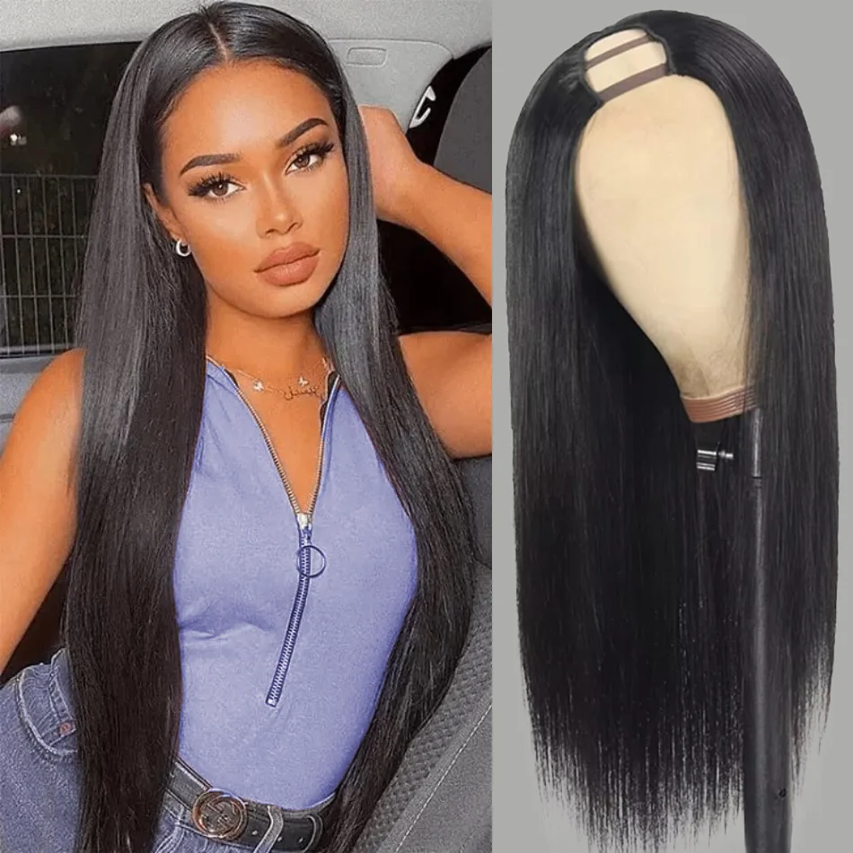 

Straight Human Hair Wigs V Part Wig Human Hair Glueless Wig Wear And Go For Women 250 Density Brazilian Hair Black Color 18 Inch