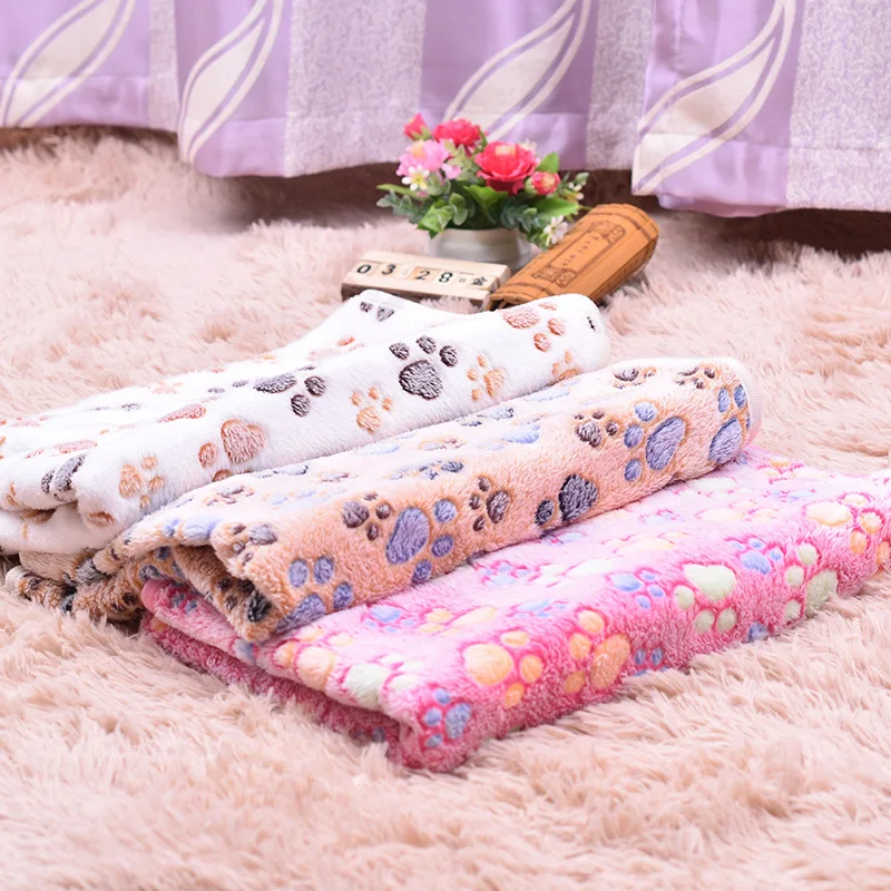 New Soft Pet Blanket Winter Dog Cat Bed Mat Foot Print Warm Sleeping Mattress Small Medium Dogs Cats Coral Fleece