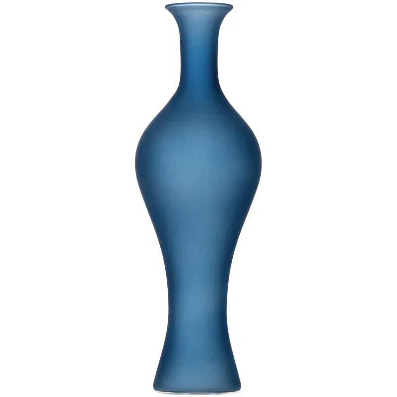 Blue vase ornament, living room flower arrangement glass vase, transparent flower arrangement water nourishment