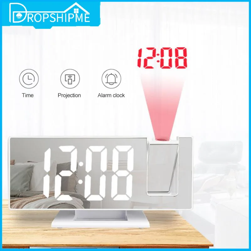 Dropshipme Projectable Clock Led Mirror Digital Alarm Clock Electric Desktop Table Bedside Electronic Alarm with Projection Time