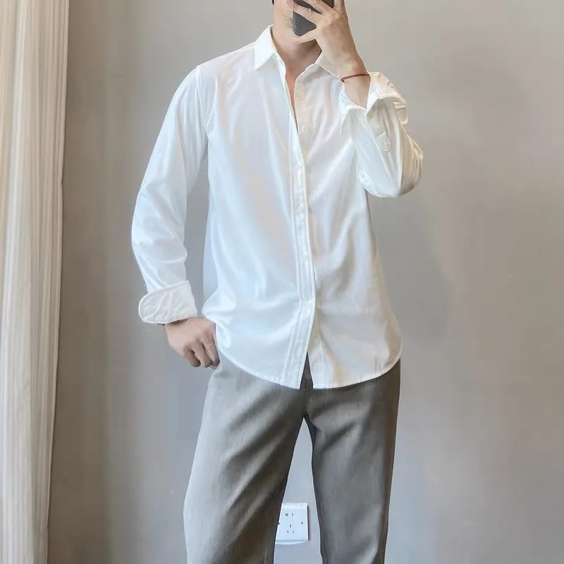 

Autumn Winter Solid Color Lapel Shirt Men's Shirt Long Sleeved Loose Casual Shirt Versatile Social Street Shirts Men's Clothing