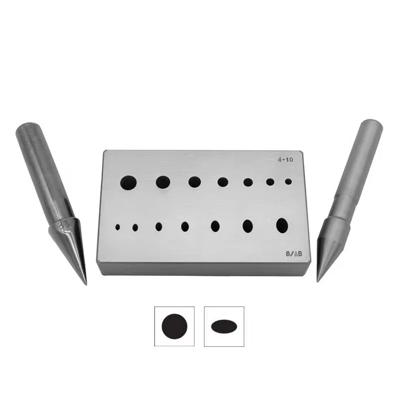 Forming Block Set 8/AB 7 Round & 7 Oval Holes 4-10mm with 2 Punches for Gemstone Setting OMO Italy Dual Shape Combo Bezel