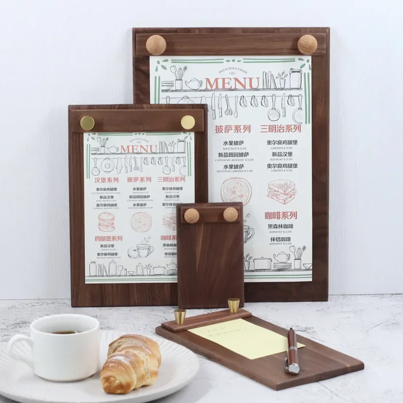 A4/A5 Clipboard Solid Walnut Wood Menu Board Solid Wood Display Board High-grade Coffee Price List Menu Display Design Printing