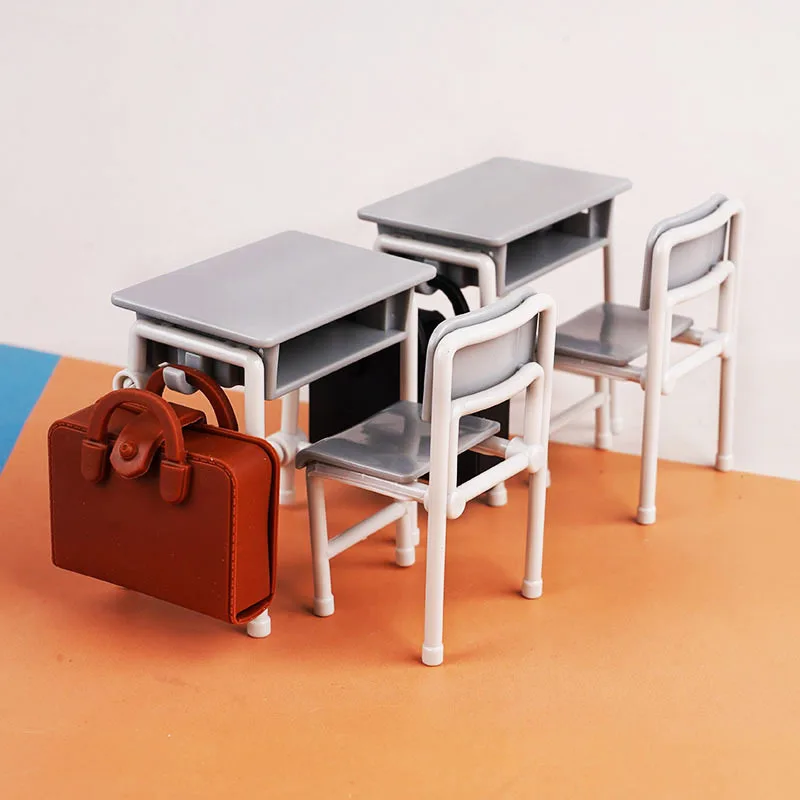 

2Set Miniature Classroom Desk Chair Set Compact Office Furniture Lifelike Dollhouse Decoration Backpack
