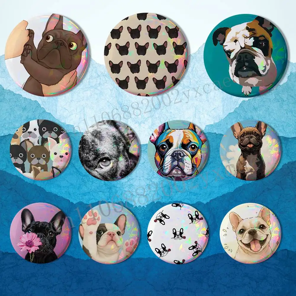 

Frenchie American Bulldog Round Exquisite Badge Brooches Creative Pins For Clothes Hat Backpack Gift Accessories