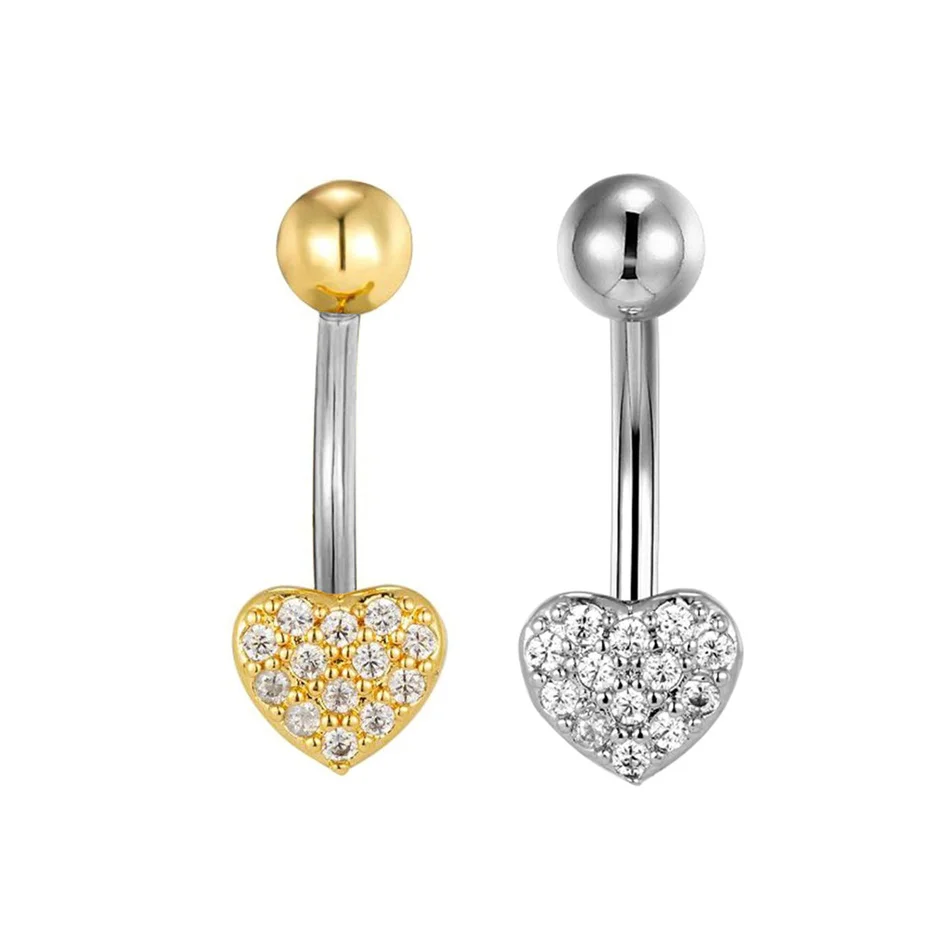 Anillos de Ombligo con Forma de Corazón Pequeño y Lindo, 14G, Roscado Internamente, Barra Curva de Titanio con Circonita Cúbica, Joyería para Piercings de Ombligo, Accesorios Sexys para Mujer