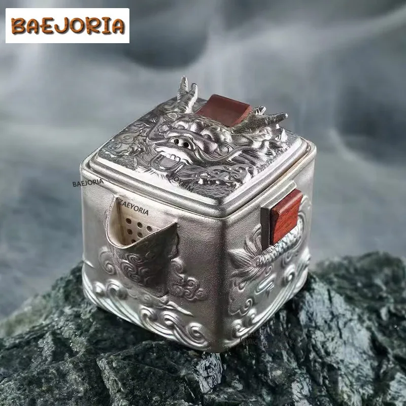 BAEJORIA 140ml Handmade Gilded Silver Teapot Creative Relief Cloud Dargon Tea Pot Vintage Pot Tea Soaking Kettle Teaware Gifts