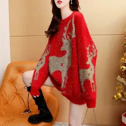 Winter Christmas Sweater Knit Coats Plus Size Sweater Pullover Korean Fashion Loose Designer Long Sleeve Top New