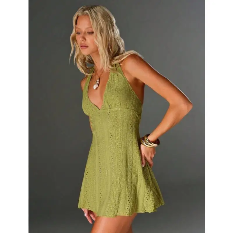 

New K 55058 V-ne Hollow out Beach Dr Ele Casual Sportswear Seven-quarter Sve Autumn Season Faionable Dr