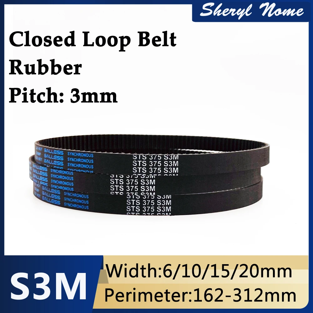 

S3M black rubber industrial timing belt 3D printer conveyor belt bandwidth 6/10/15/20mm tooth pitch 3mm