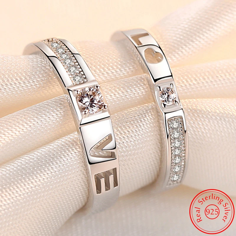 

Real 925 Sterling Silver Men's High Quality Jewelry New Crystal Zircon Love Couple Ring For Woman XY0399