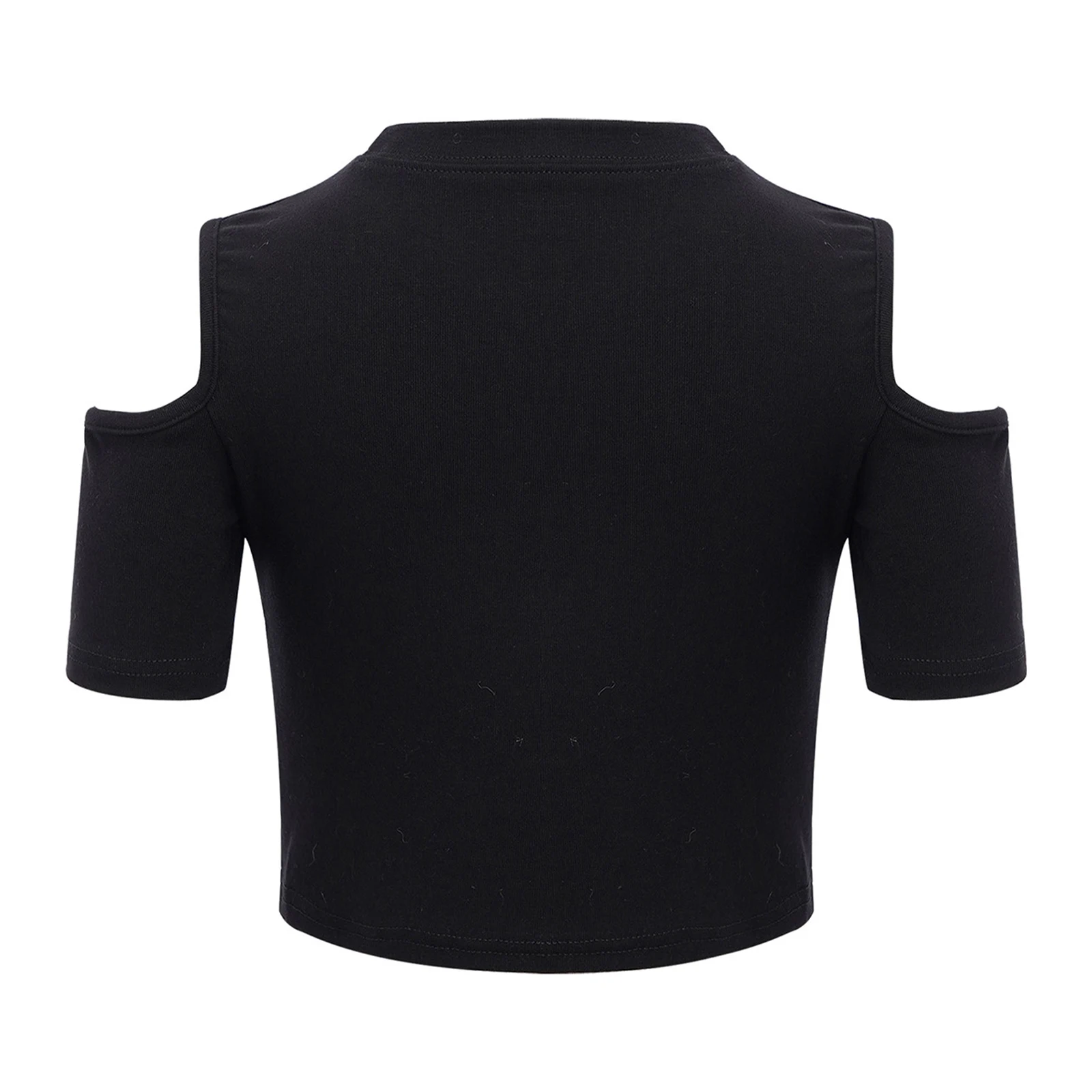 Fashion Kids Girls Letter Print Crop Top Cold Shoulder Short Sleeve Round Neck T-shirt for Skateboarding Hip Hop Jazz Dance