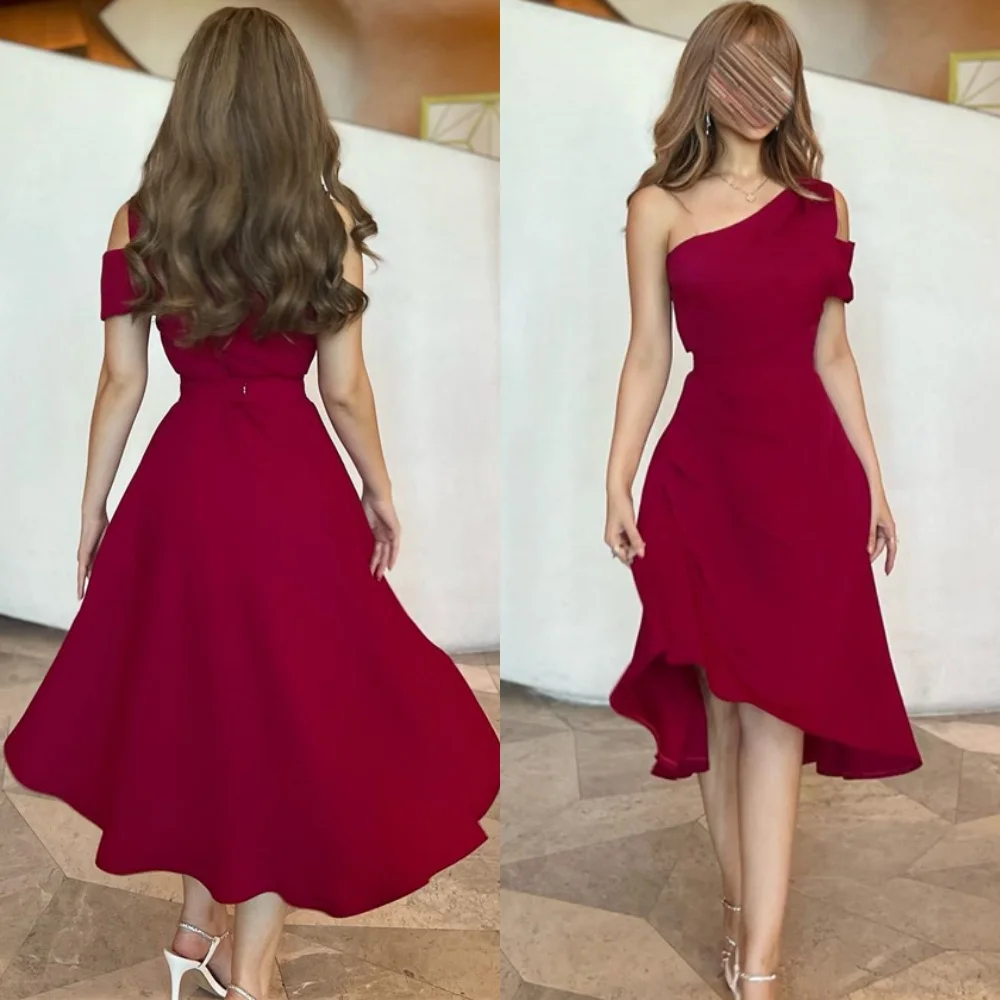 

Customized Formal Burgundy Jersey Evening Dress Exquisite One Shoulder Homecoming Dresses Temperament Special Occasion Gowns