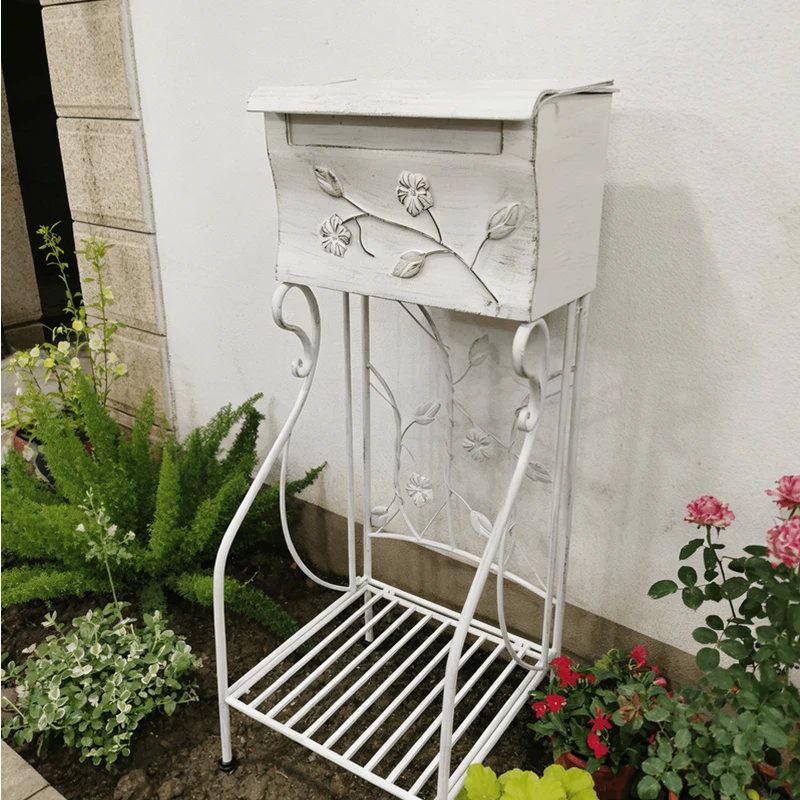 Metal mailbox with lockable secure storage oversized steel parcel drop box, mailbox with flower stand