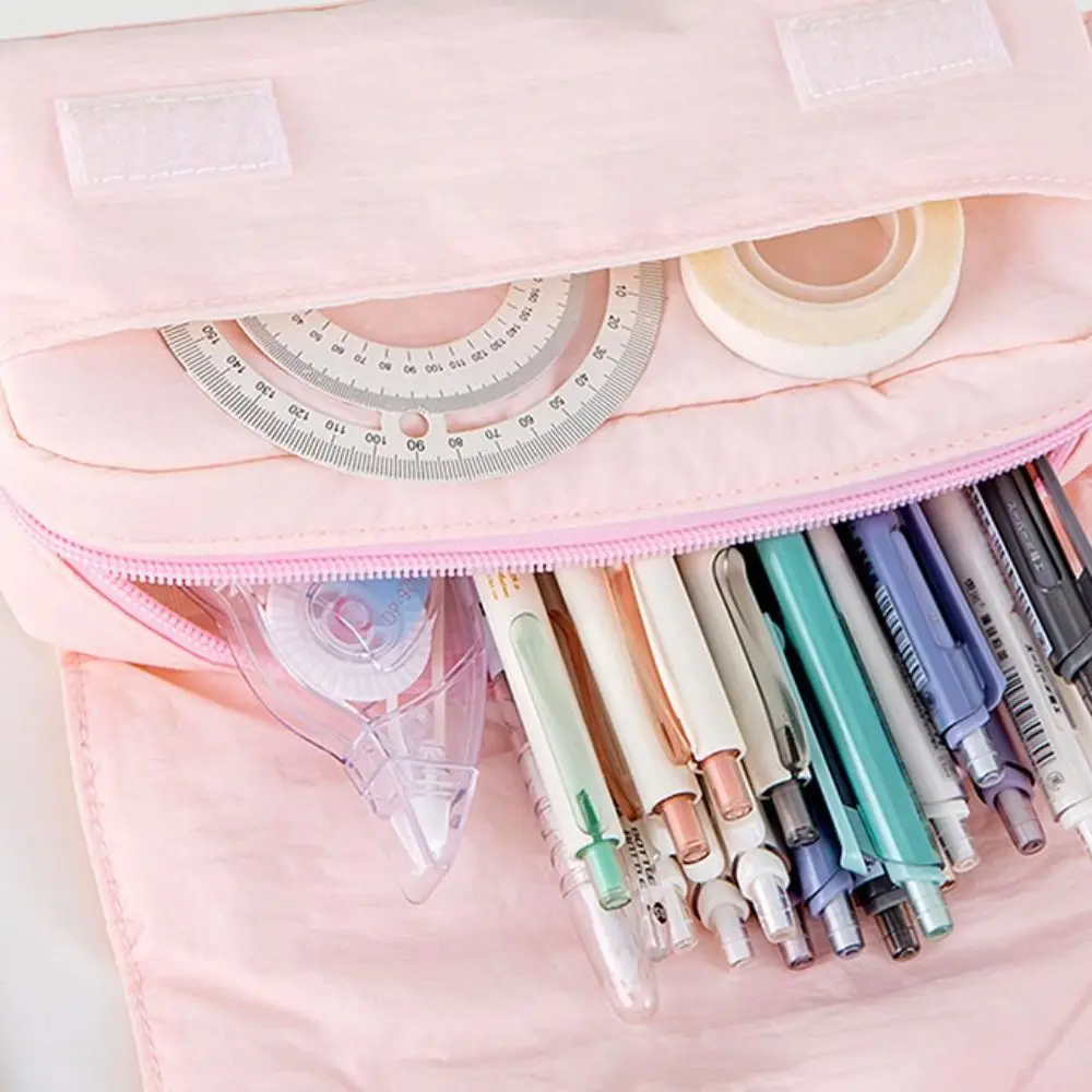 Durable Sweet Pencil Case Three Layers Bow Pencil Pouch Canvas Large Capacity Stationery Storage Bag Girl