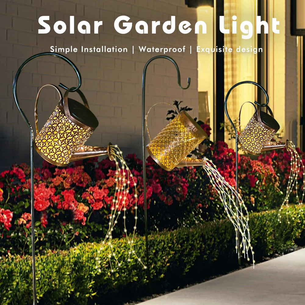 Solar Watering Can Lights Outdoor Lanterns Hanging Waterproof Garden Decor Retro Metal Kettle Solar Light for Patio Yard Pathway