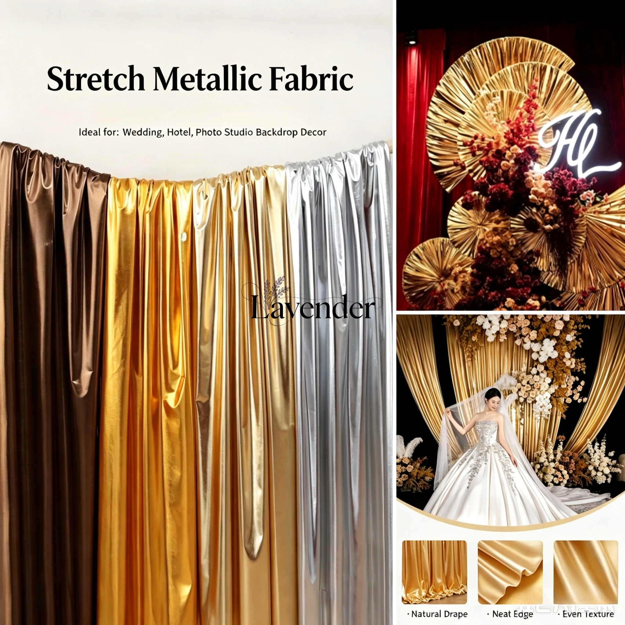 Gold Silver Stretch Metallic Foil Fabric Mirror Pleated Cloth Drapery Wedding Backdrop Curtain for Stage Event Party Decor