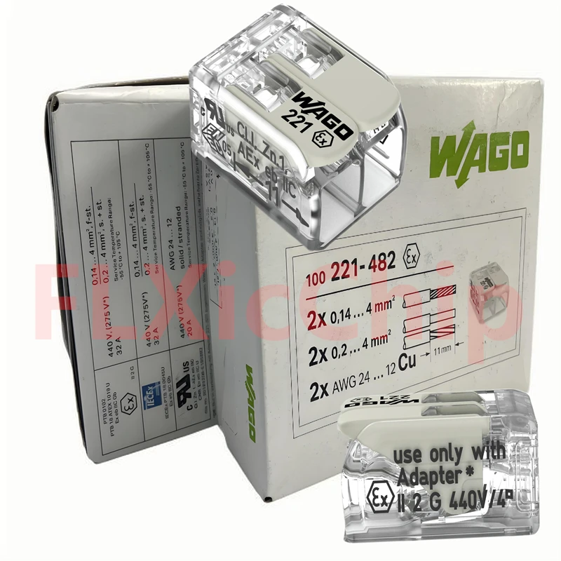 

100PCS per box original WAGO 221-482 2-hole explosion-proof terminal 4MM² wire docking connector Quick connection of lamps