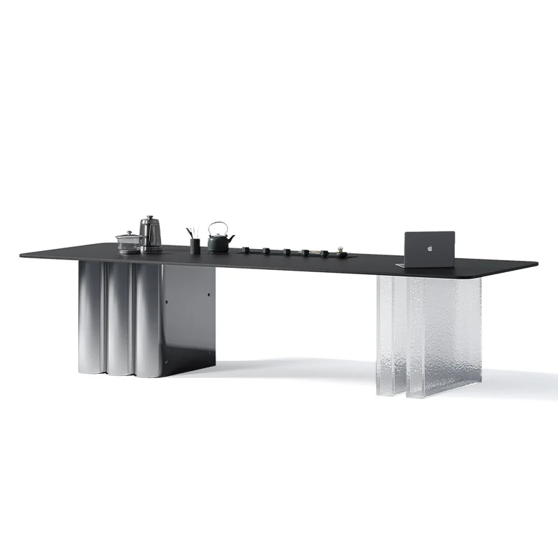 

Italian light luxury tea table and chair combination acrylic balcony tea table modern simple office stainless steel rock plate