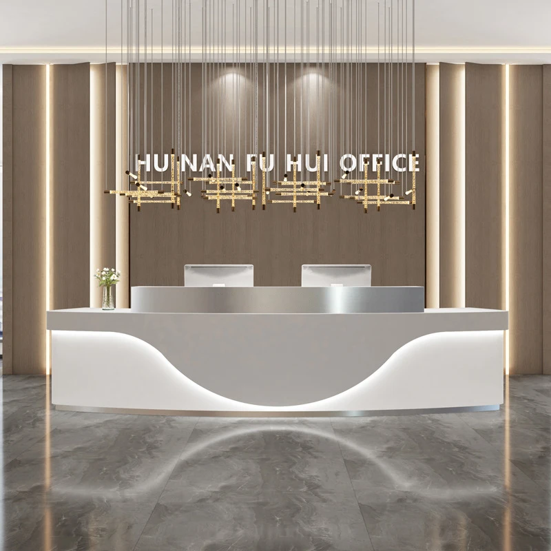 Customized.Luxury Beauty Salon Customize Size Front Desk Half Round Curved Hotel Reception Desk With Led Light for Sale