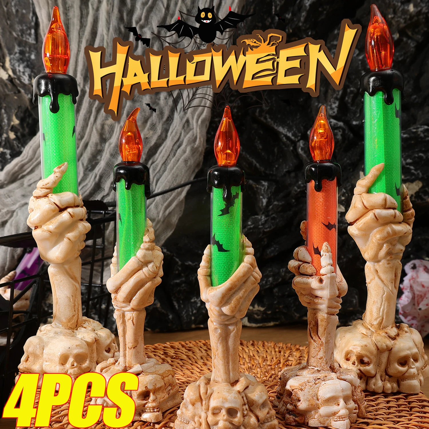 

Ghost Skull Candle Lamp Halloween Horror Atmosphere Light with Button Batteries Haunted House Home Party DIY Decoration Supplies