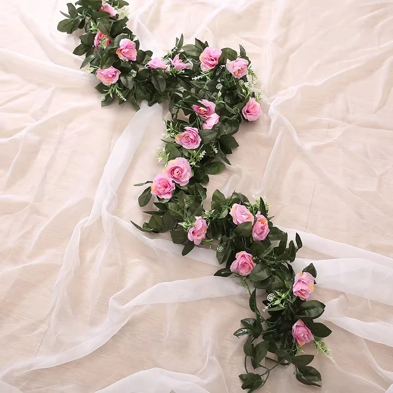 Kunstmatige Rose Vine Zijde Hangende Bloemen Valentijn Huwelijksboog Festival Rotan Nep Plant Outdoor Garland Romantische Home Decora