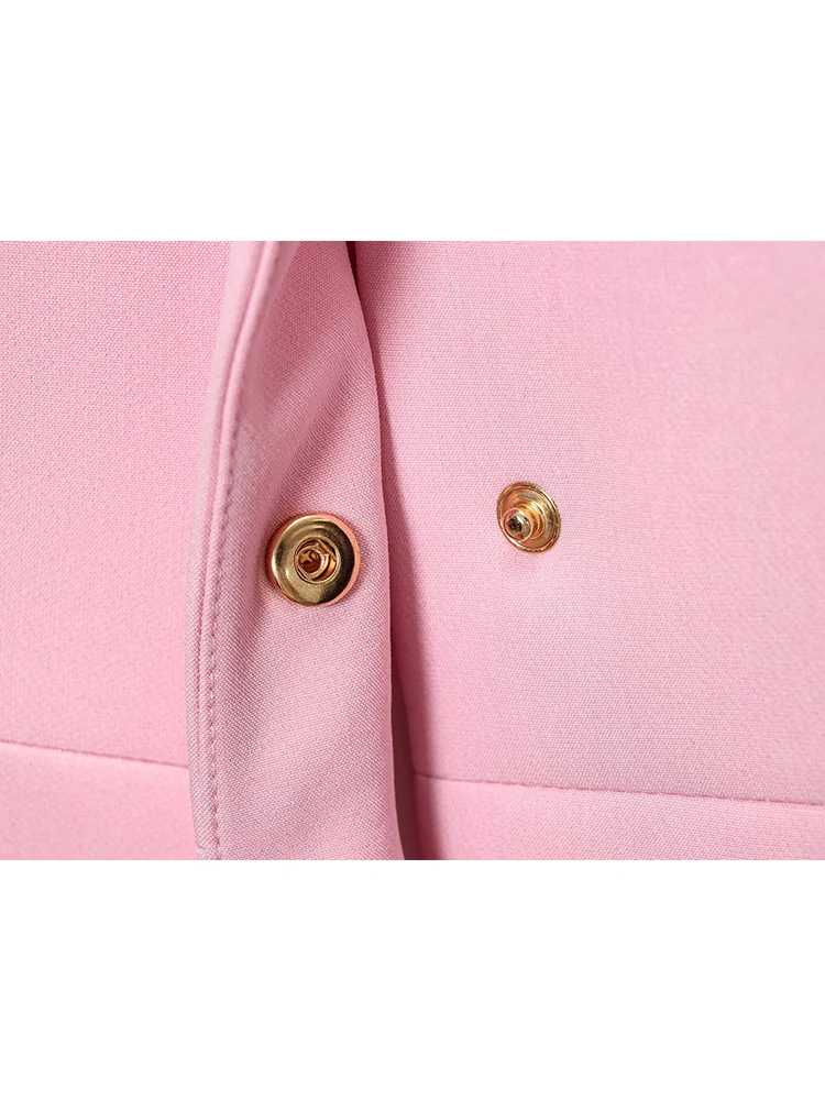 TFMLN New Women Vest Pant Two Pieces Sets Pink O-neck Sleeveless Tank Vest Flare Trousers Chic Office Lady Basic Elegant Suits